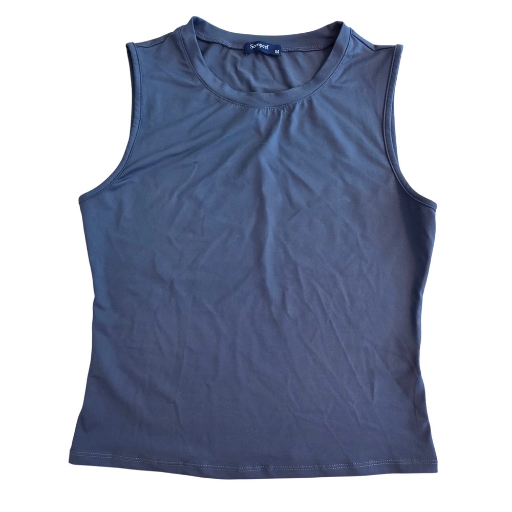 Sampeel Tank Top Womens M Capsule Stretchy Charcoal Gray Crew Neck Basic